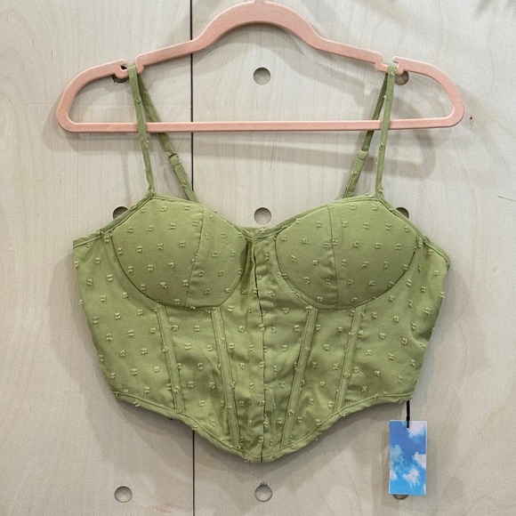 CIDER Corset Top Size M NEW Green Swiss Dot MSRP$22 - Picture 2 of 5